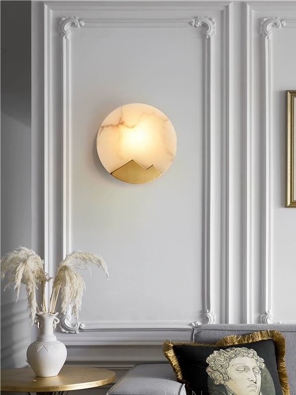 Stylish Contemporary Circular Crom Alabaster Wall Lamp