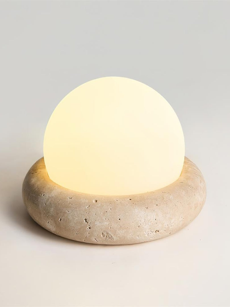 Cream Style Semi-Round Travertine Table Lamp