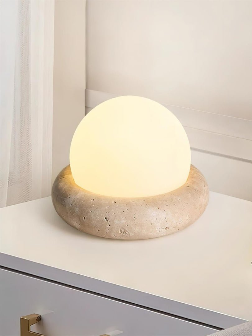 Cream Style Semi-Round Travertine Table Lamp