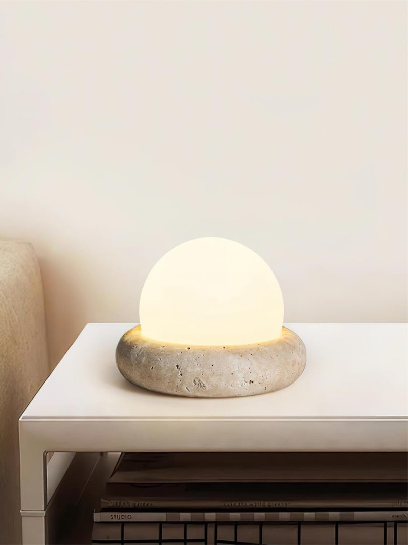 Cream Style Semi-Round Travertine Table Lamp