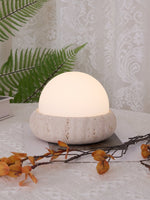 Load image into Gallery viewer, Cream Style Semi-Round Travertine Table Lamp
