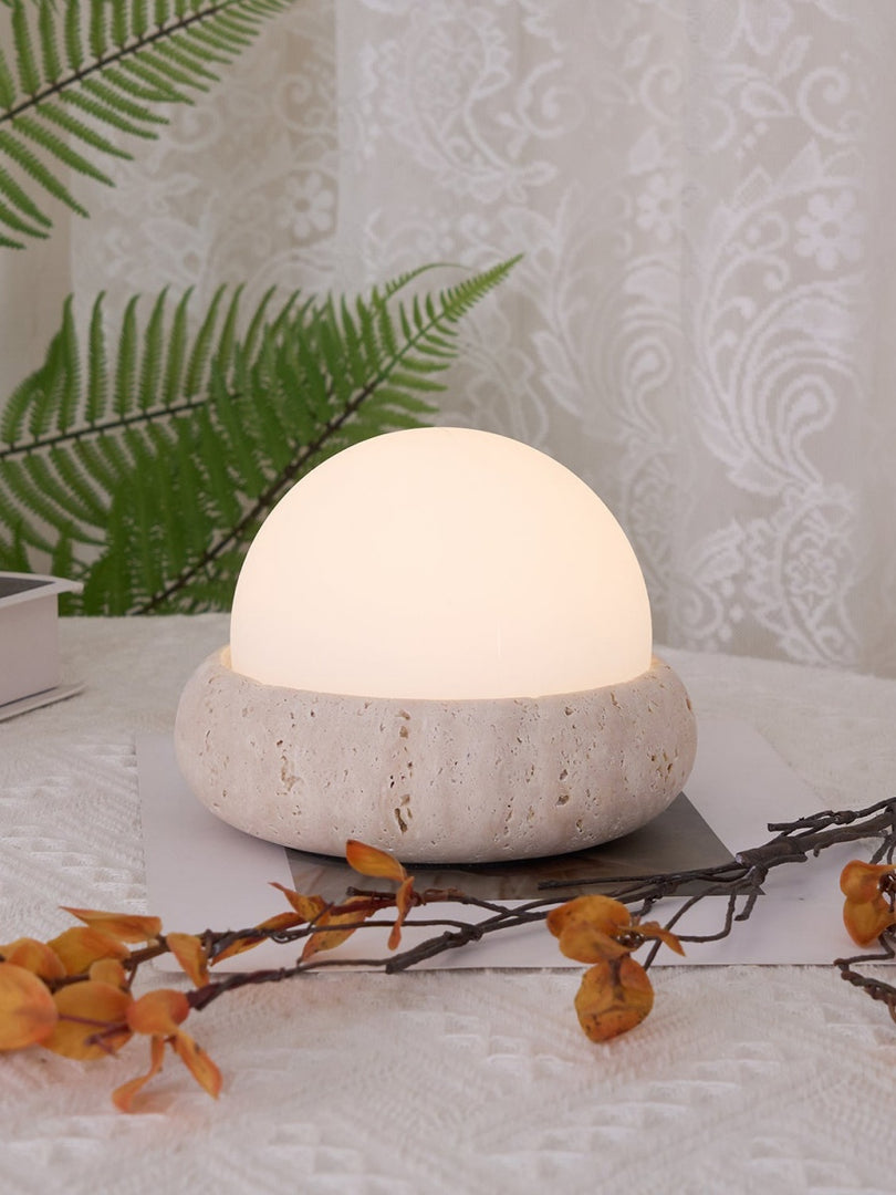 Cream Style Semi-Round Travertine Table Lamp