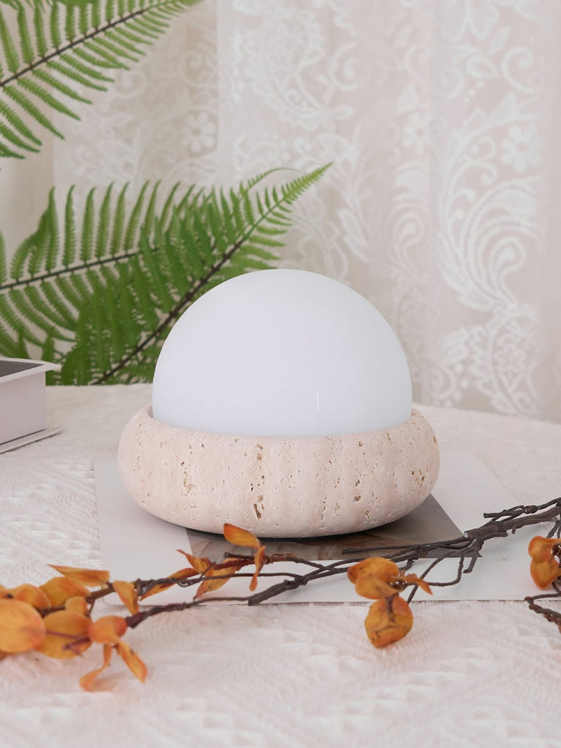 Cream Style Semi-Round Travertine Table Lamp