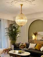 Load image into Gallery viewer, French Antique Brass Crystal Globe Chandelier
