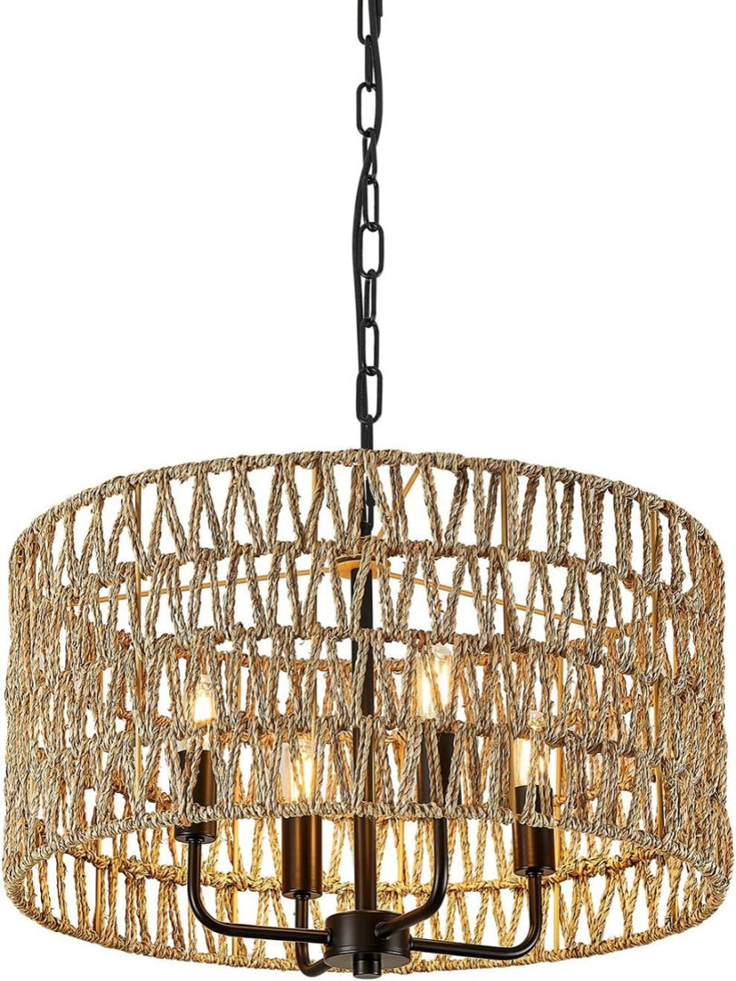 Bohemian Rattan Farmhouse Chandelier For Bedroom