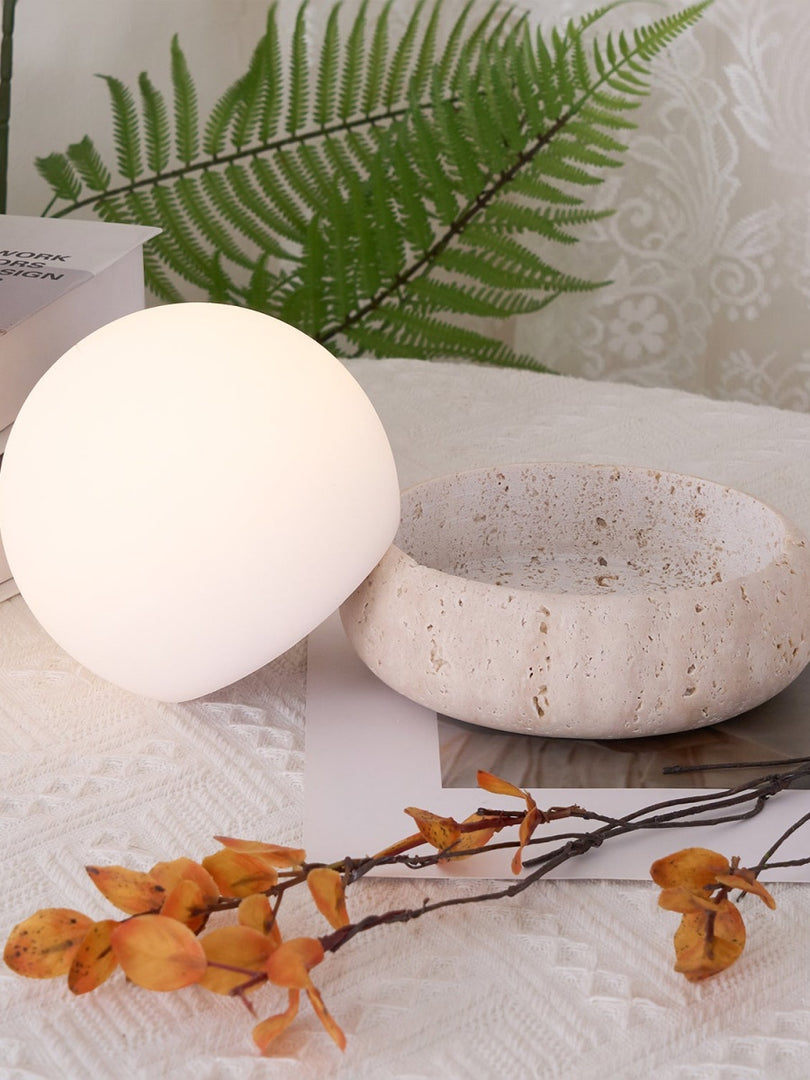 Cream Style Semi-Round Travertine Table Lamp