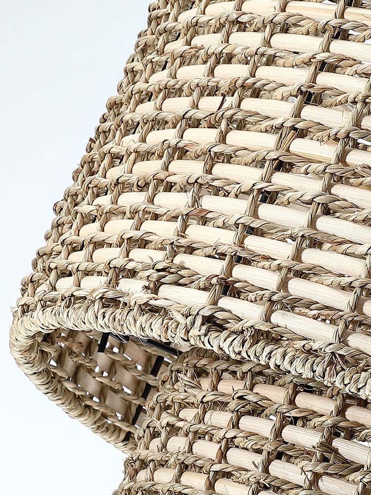 Natural Rattan Double Drum Pendant Light for Bedroom