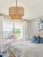 Load image into Gallery viewer, Natural Rattan Double Drum Pendant Light for Bedroom
