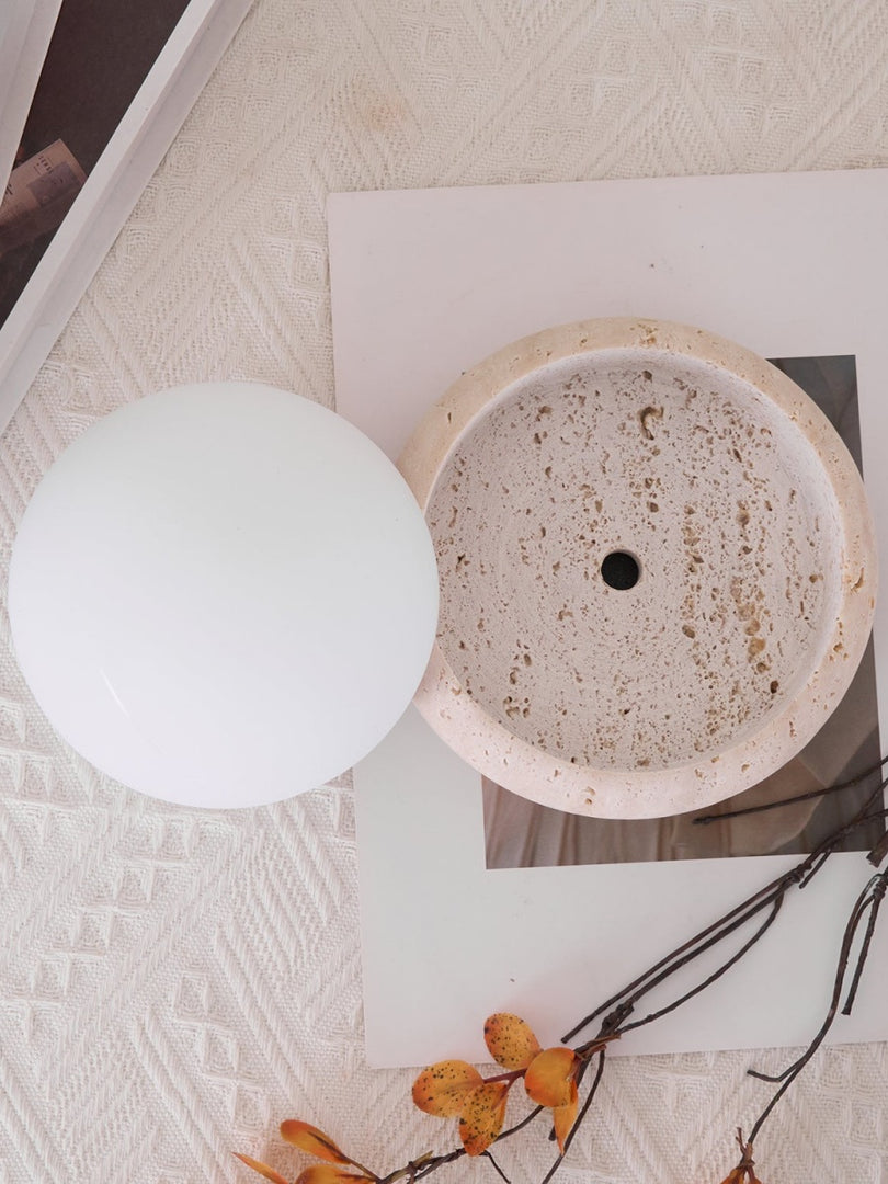 Cream Style Semi-Round Travertine Table Lamp