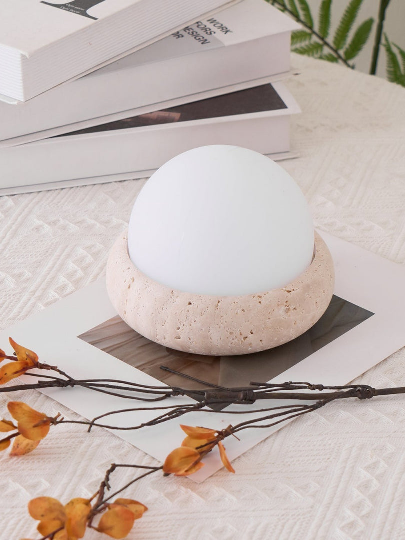 Cream Style Semi-Round Travertine Table Lamp