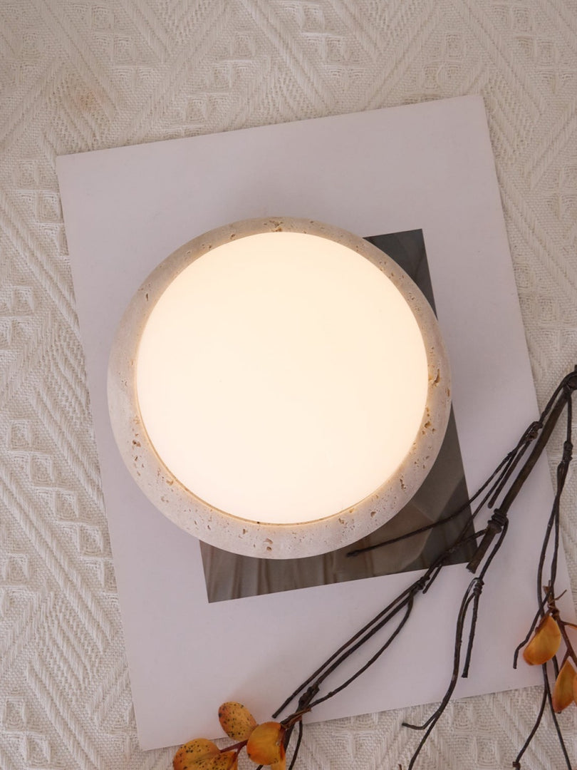 Cream Style Semi-Round Travertine Table Lamp