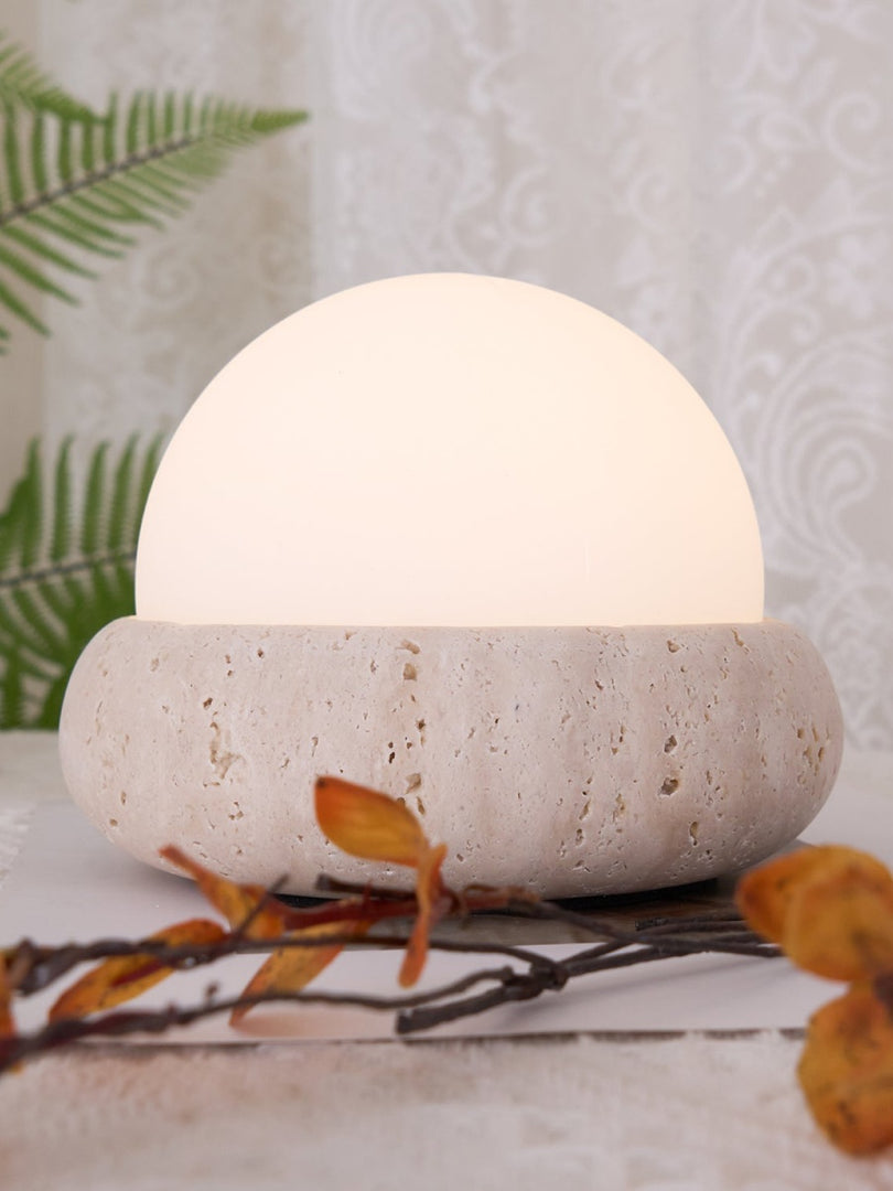 Cream Style Semi-Round Travertine Table Lamp