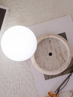 Load image into Gallery viewer, Cream Style Semi-Round Travertine Table Lamp
