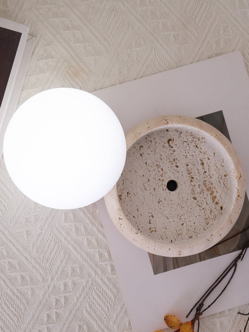 Cream Style Semi-Round Travertine Table Lamp