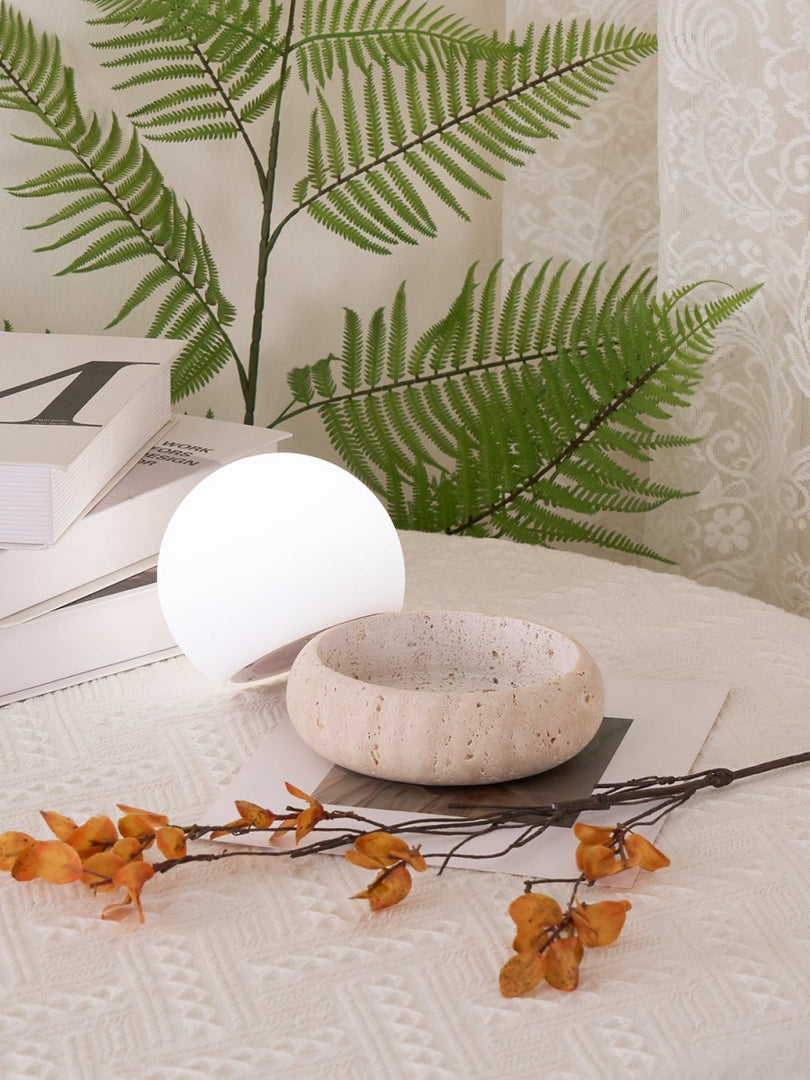 Cream Style Semi-Round Travertine Table Lamp