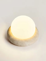 Load image into Gallery viewer, Cream Style Semi-Round Travertine Table Lamp
