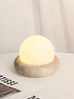 Load image into Gallery viewer, Cream Style Semi-Round Travertine Table Lamp
