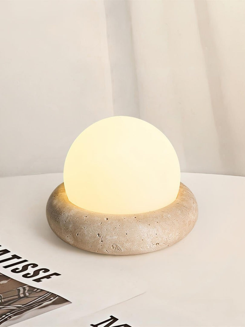 Cream Style Semi-Round Travertine Table Lamp