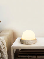 Load image into Gallery viewer, Cream Style Semi-Round Travertine Table Lamp
