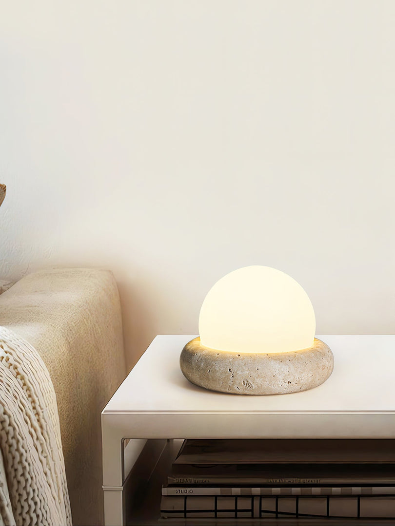 Cream Style Semi-Round Travertine Table Lamp