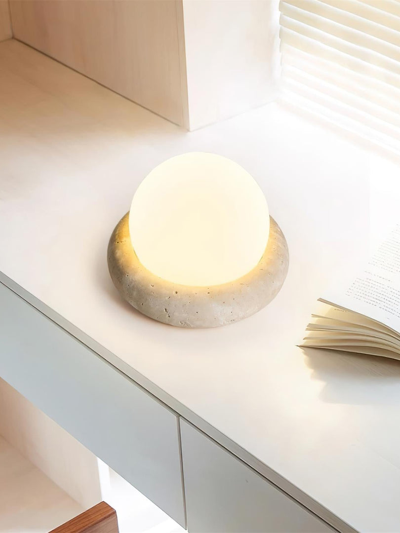 Cream Style Semi-Round Travertine Table Lamp