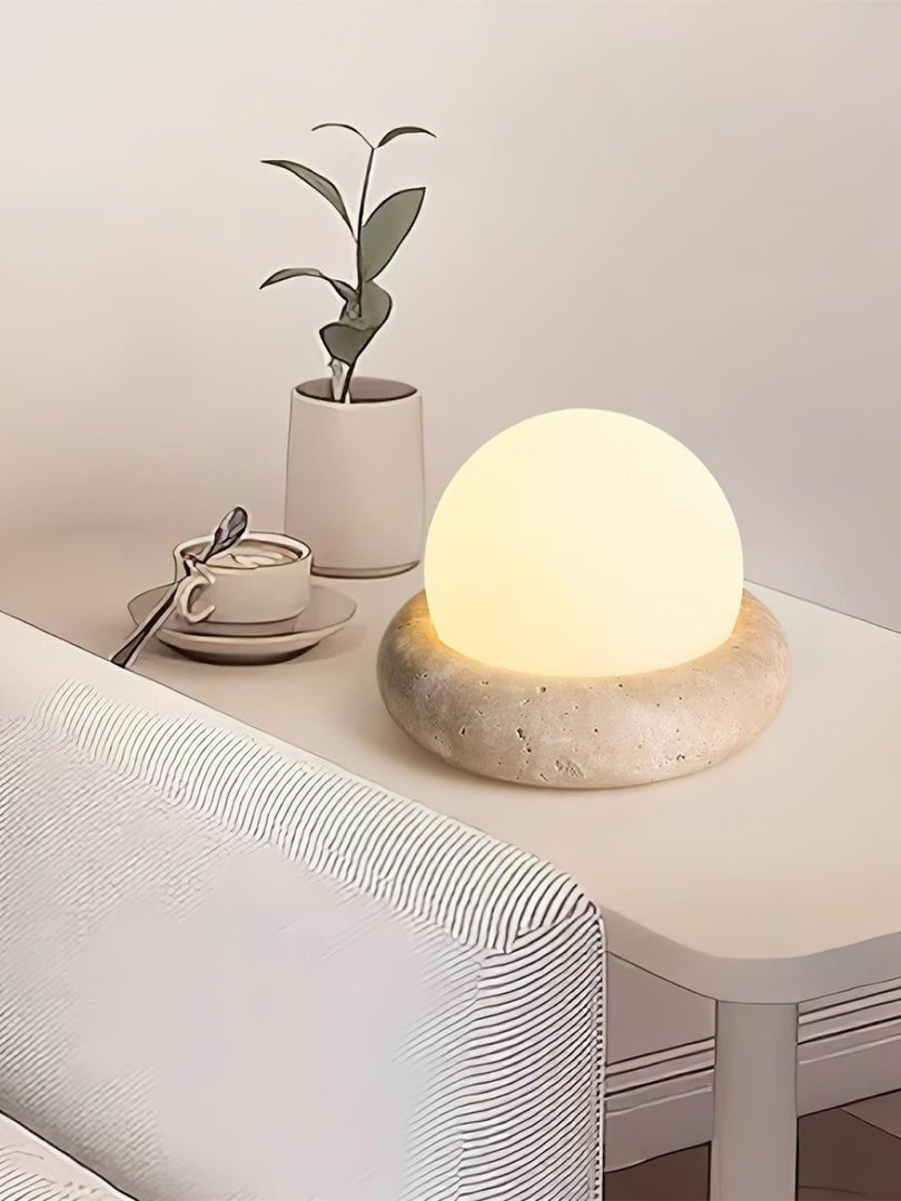 Cream Style Semi-Round Travertine Table Lamp