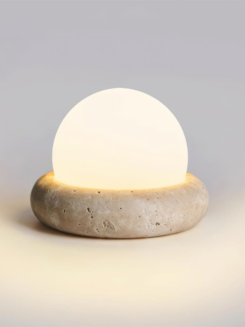 Cream Style Semi-Round Travertine Table Lamp