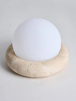 Load image into Gallery viewer, Cream Style Semi-Round Travertine Table Lamp
