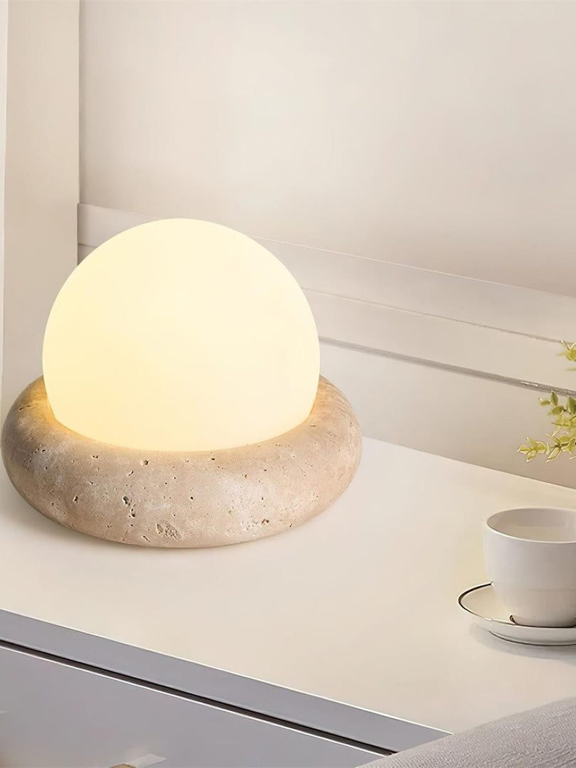 Cream Style Semi-Round Travertine Table Lamp