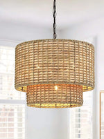 Load image into Gallery viewer, Natural Rattan Double Drum Pendant Light for Bedroom
