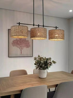 Load image into Gallery viewer, 3 Light Rustic Drum Hand Woven Rattan Pendant Light
