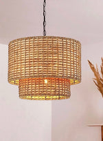 Load image into Gallery viewer, Natural Rattan Double Drum Pendant Light for Bedroom
