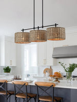 Load image into Gallery viewer, 3 Light Rustic Drum Hand Woven Rattan Pendant Light
