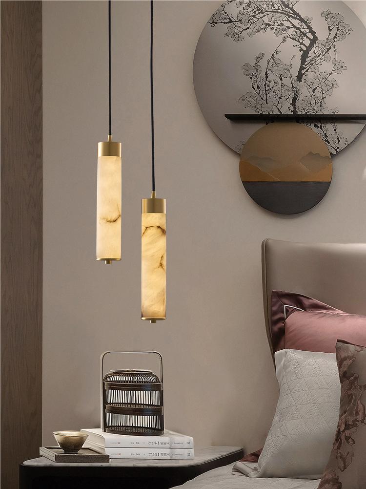 New Chinese Style Long Strip Whitehe Alabaster Hanging Light