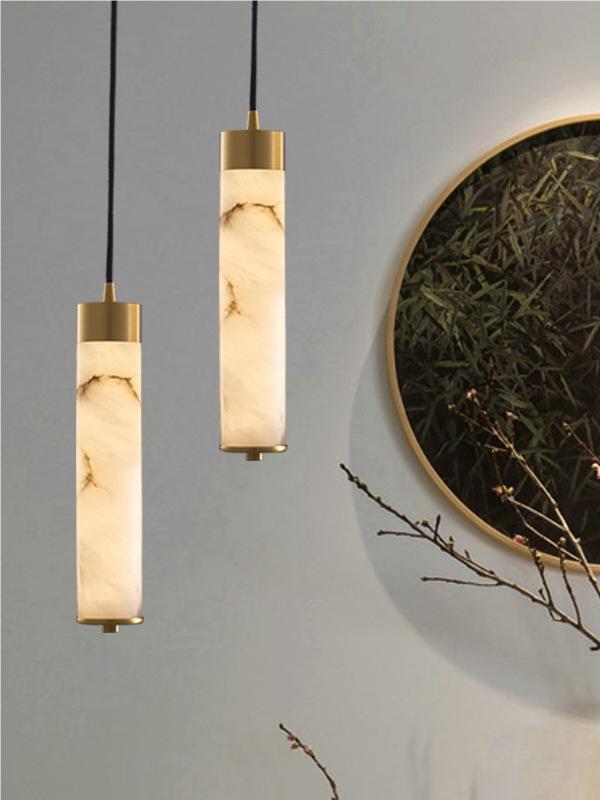 New Chinese Style Long Strip Whitehe Alabaster Hanging Light