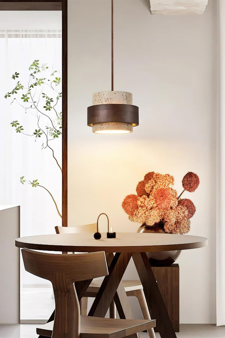 Cylindrical Modern Design Travertine Pendant Lamp