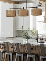 Load image into Gallery viewer, 3 Light Rustic Drum Hand Woven Rattan Pendant Light
