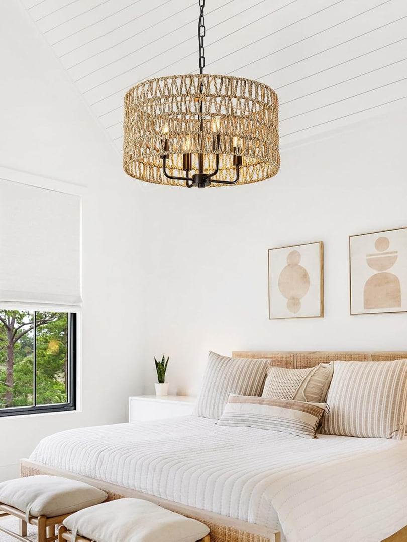 Bohemian Rattan Farmhouse Chandelier For Bedroom