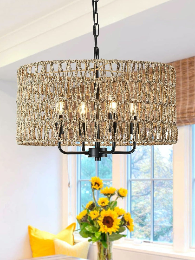 Bohemian Rattan Farmhouse Chandelier For Bedroom