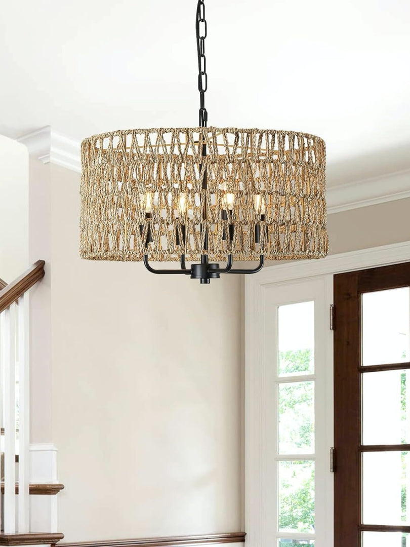 Bohemian Rattan Farmhouse Chandelier For Bedroom