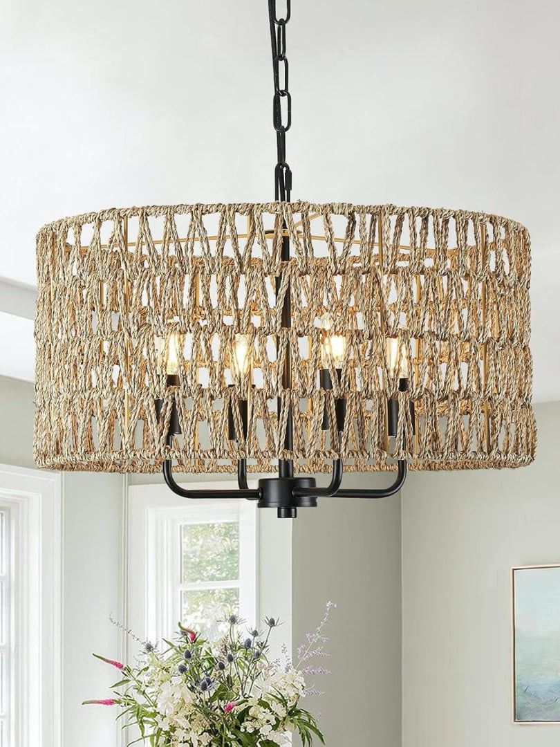 Bohemian Rattan Farmhouse Chandelier For Bedroom