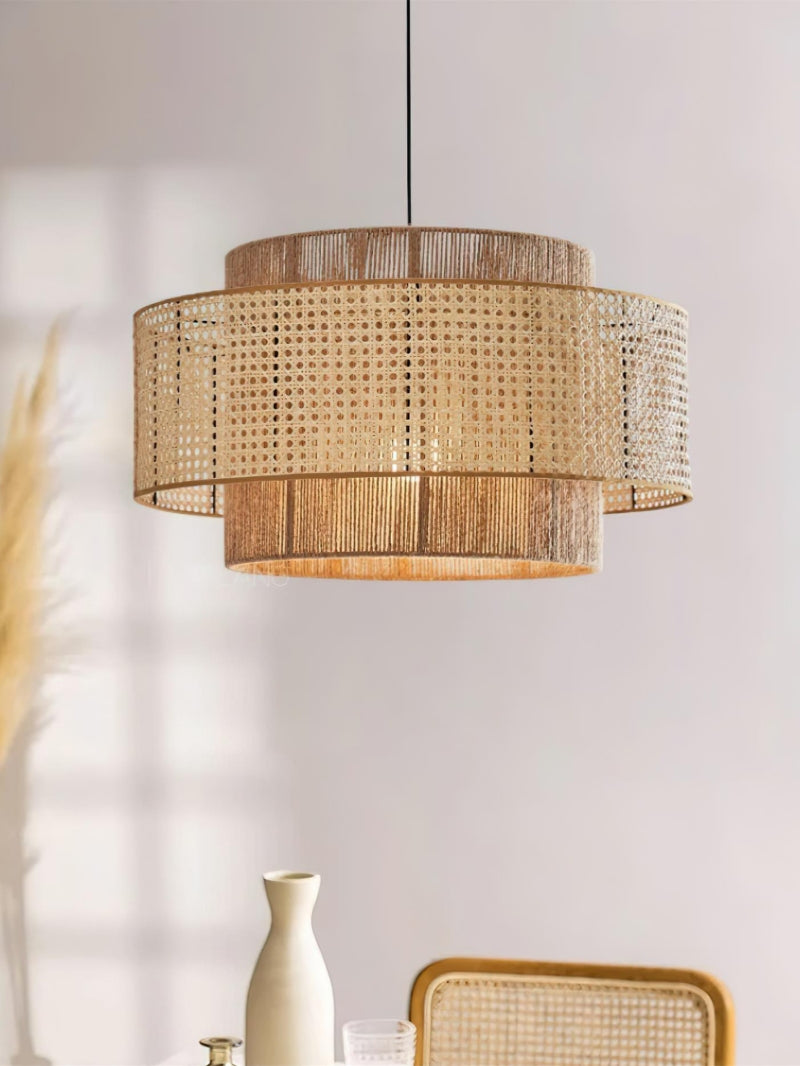 Japanese Wabi-Sabi Style Hemp Rope Rattan Zen Pendant Light