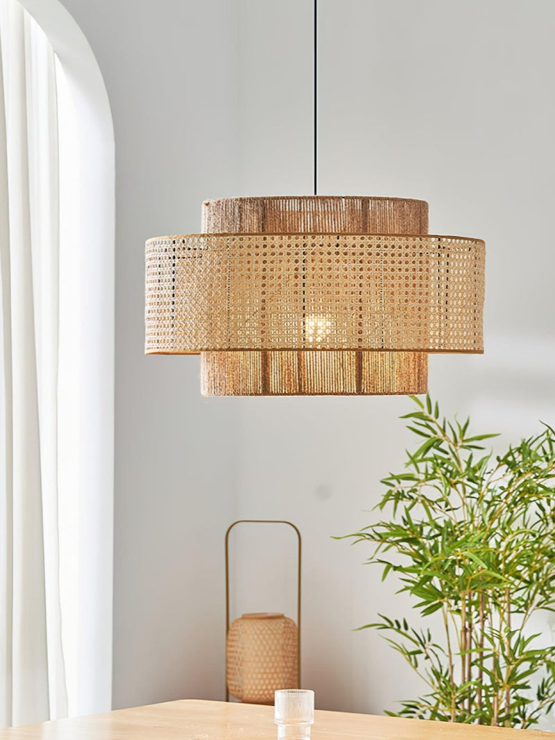 Japanese Wabi-Sabi Style Hemp Rope Rattan Zen Pendant Light