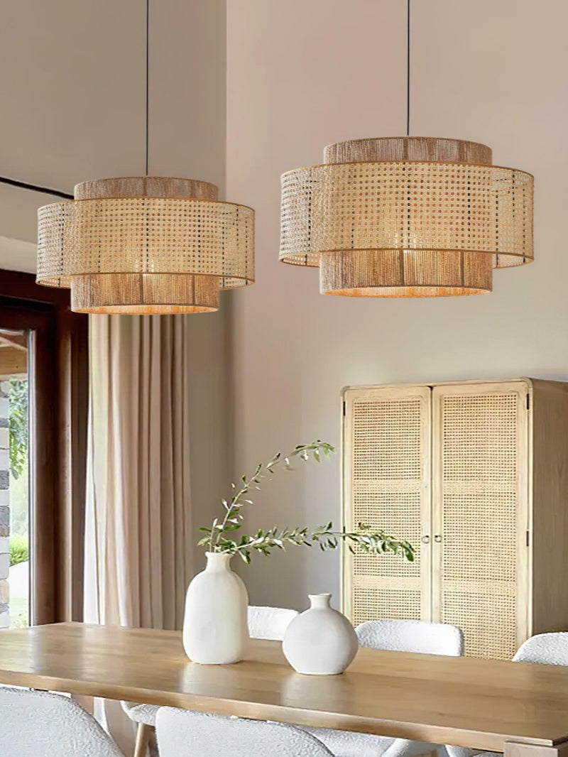 Japanese Wabi-Sabi Style Hemp Rope Rattan Zen Pendant Light