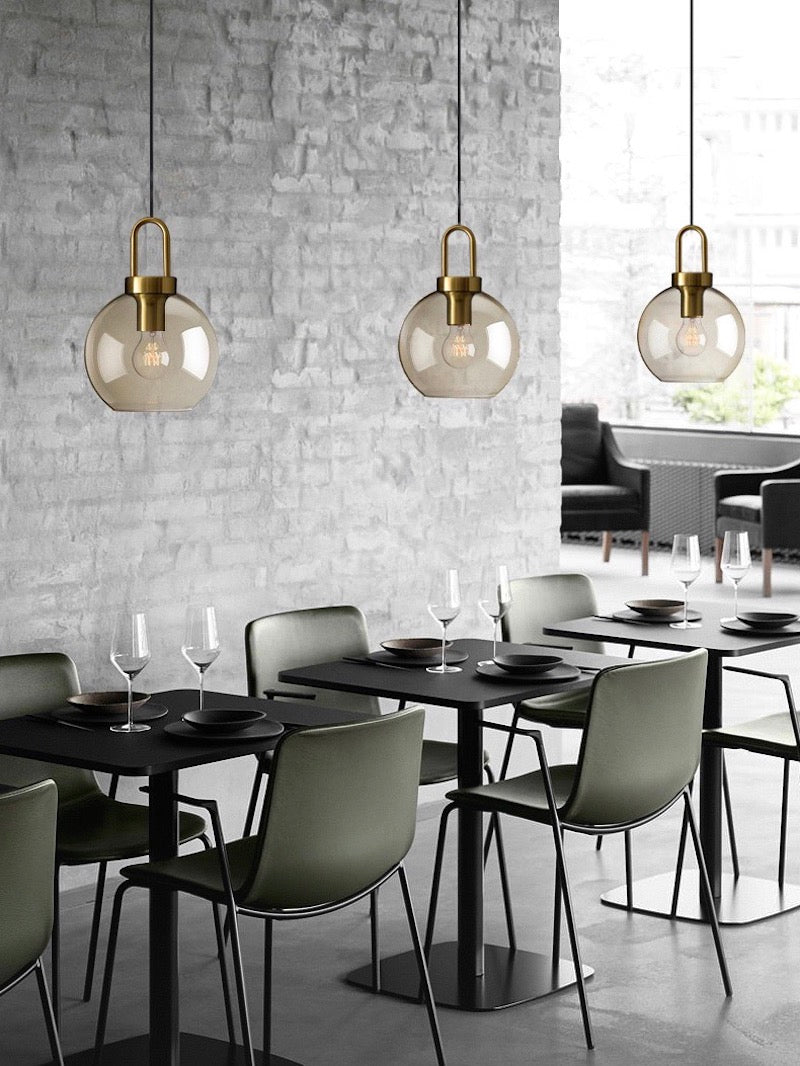 Modern Brass Cognac Glass Single Pendant Light