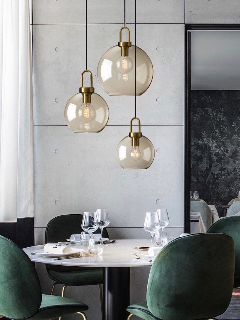 Modern Brass Cognac Glass Single Pendant Light