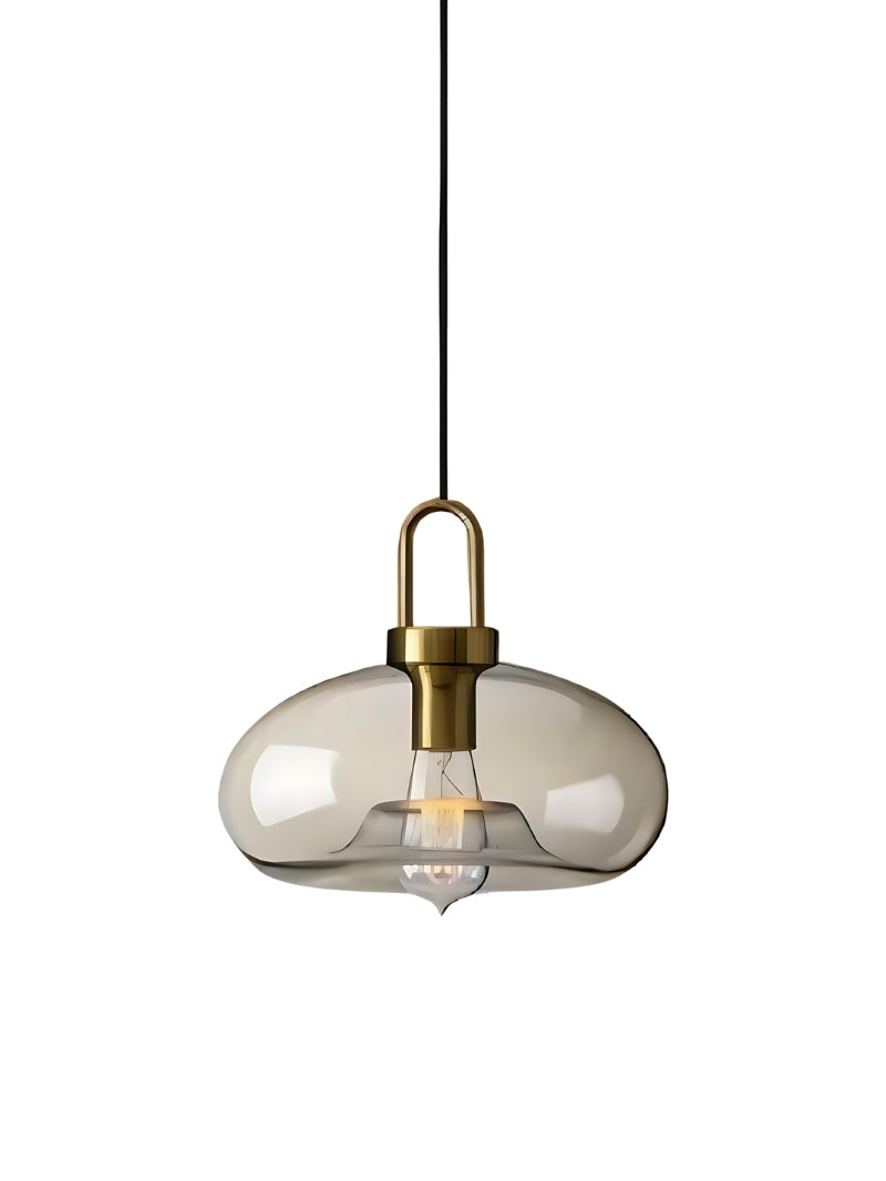 Modern Brass Cognac Glass Single Pendant Light