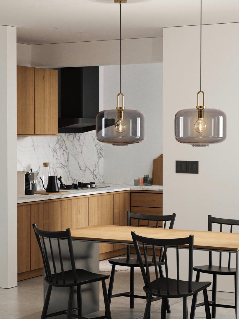 Modern Brass Cognac Glass Single Pendant Light