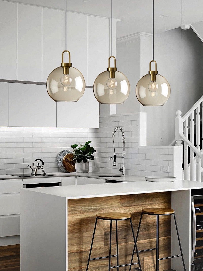 Modern Brass Cognac Glass Single Pendant Light