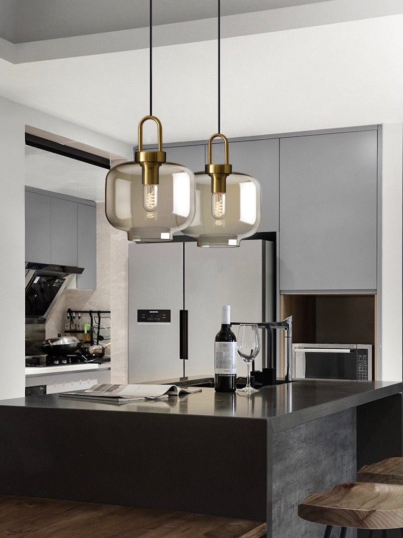 Modern Brass Cognac Glass Single Pendant Light